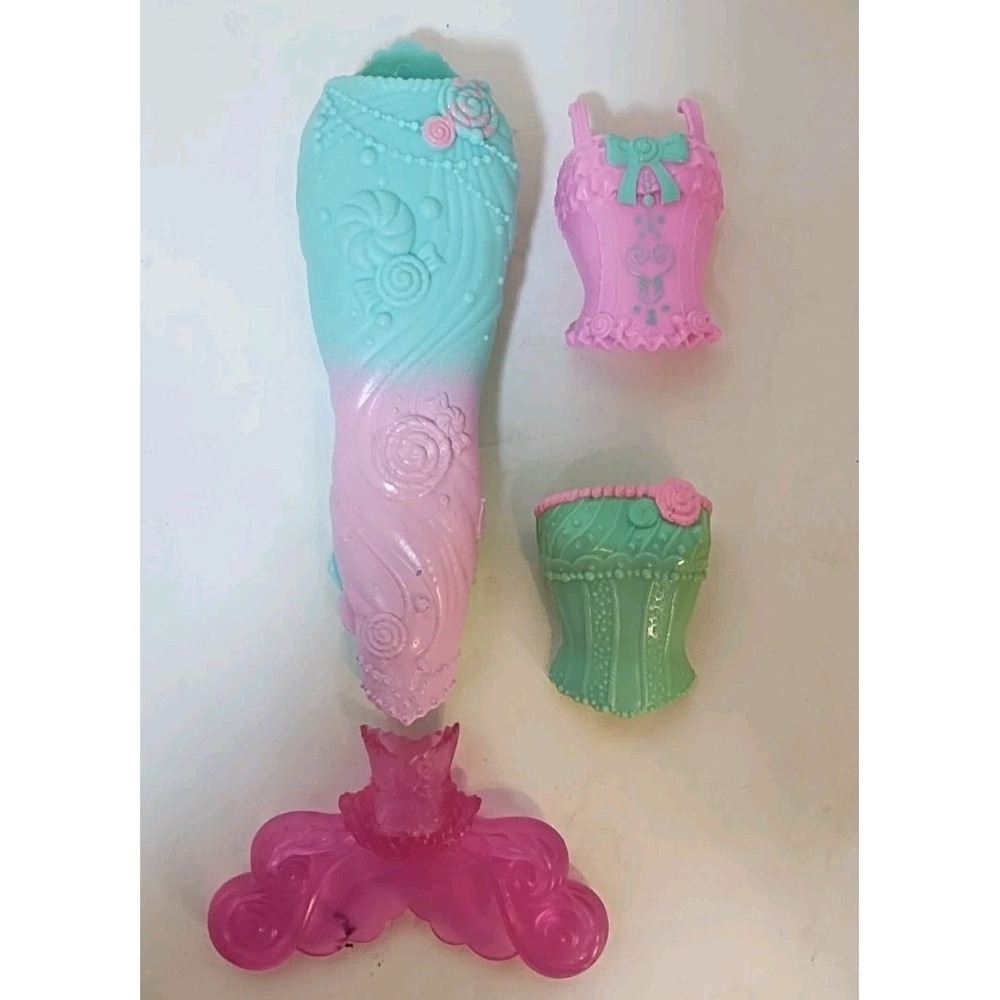 4 Piece Barbie Mermaid Doll Outfit Snap On‎ Bodice Legs And Fin Pink Teal